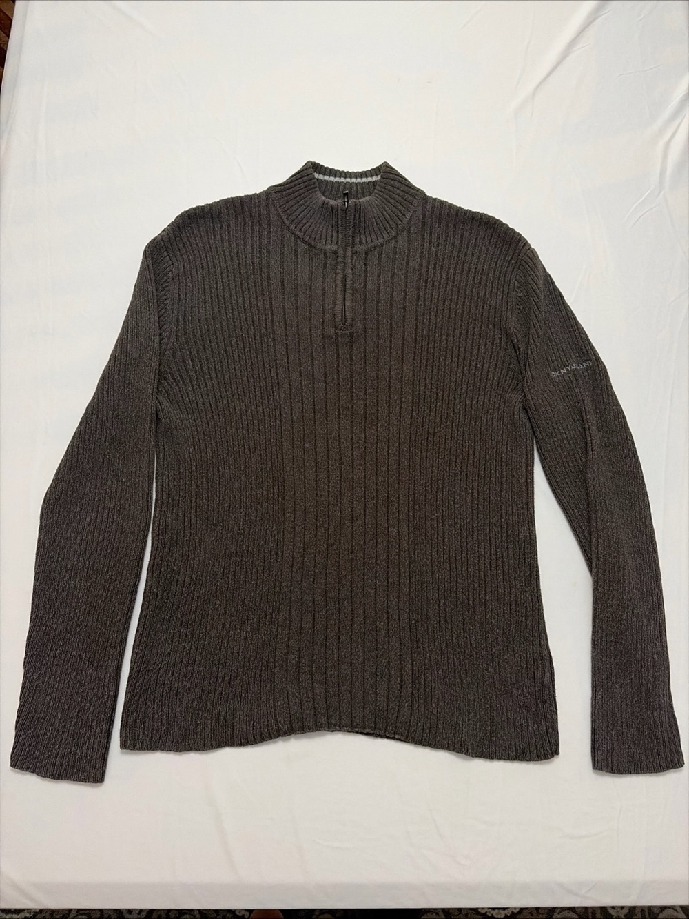 DKNY Men's Dark Charcoal Ribbed Half-Zip Sweater